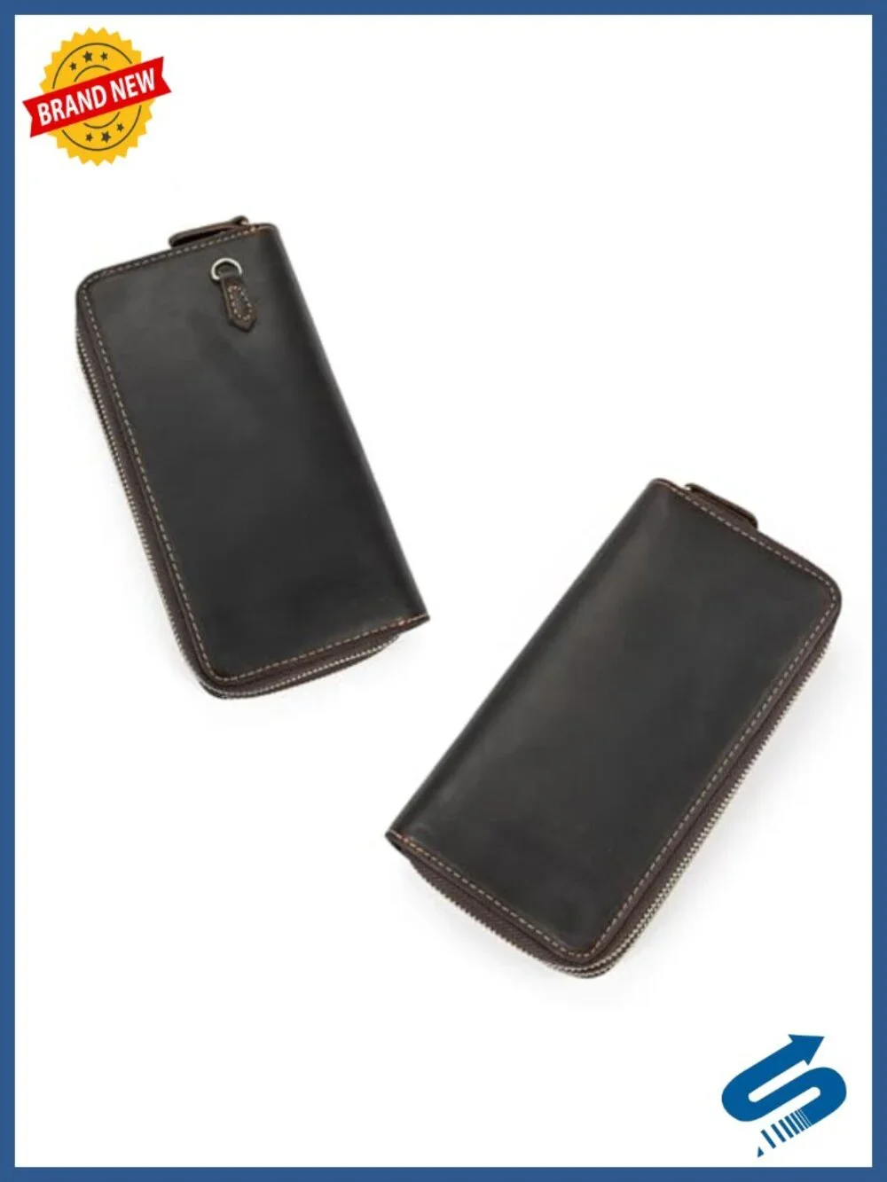Genuine Leather Long Wallet for Men Large Capacity Clutch with Wristlet